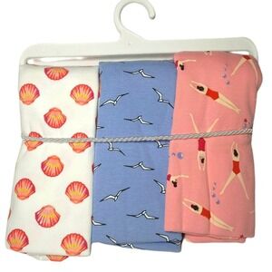 ROSIE POPE 3pc Swaddle Blanket Jersey Cotton Set Sea Shells Bird Swimmer Stretch